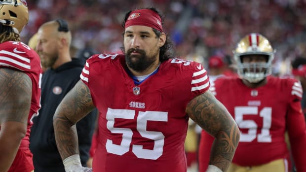 San Francisco 49ers' Jon Feliciano, Philadelphia Eagles' Jalen Carter